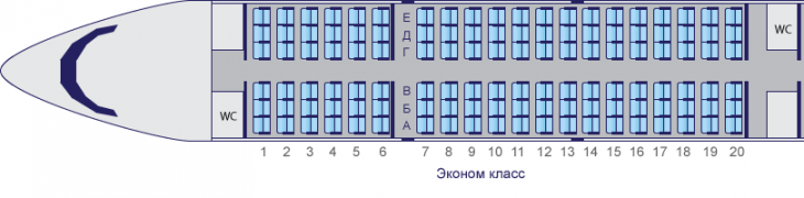 Схема салона самолета ЯК-42 авиакомпании Саратовские Авиалинии