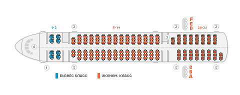 Схема салона самолета Ту 204-300 авиакомпании Владивосток Авиа