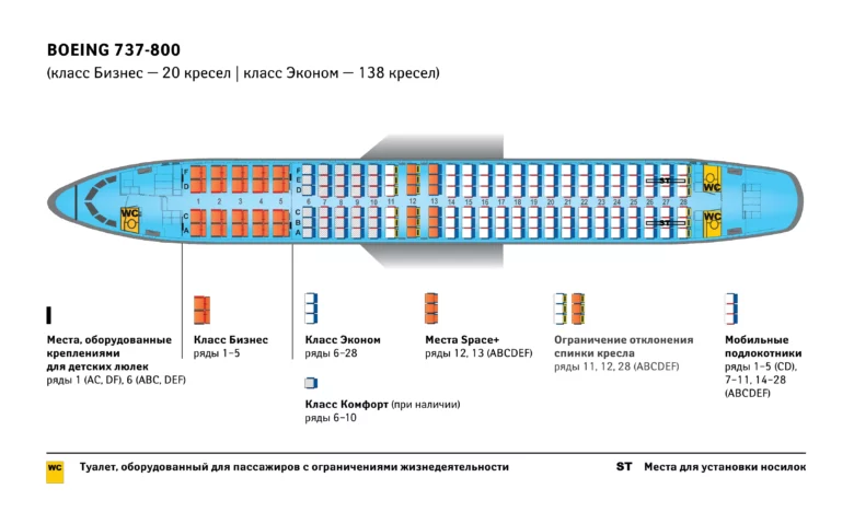 Схема мест Боинг 737-800 Аэрофлот