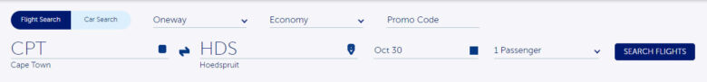 Форма поиска авиабилетов в ЮАР